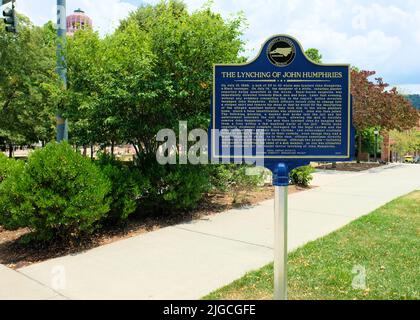 Das Lynchen von John Humphries; Buncombe Community Remembrance Project Teil des Nationalen Gedenkens für Frieden und Gerechtigkeit der EQUAL Justice Initiative. Stockfoto