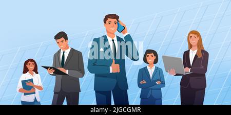 Eine vielfältige Gruppe von Geschäftsleuten, Unternehmern oder Büromitarbeitern. Teamarbeit, Finanzkonzept Vektordarstellung Stock Vektor