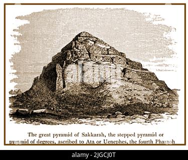 Eine Gravur der Pyramide von Sakkara (Saqqara) aus dem Jahr 1882, wie sie damals war Stockfoto