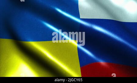 Winkende Flagge Russlands und der ukraine. Computer erzeugt 3D Rendering Stockfoto