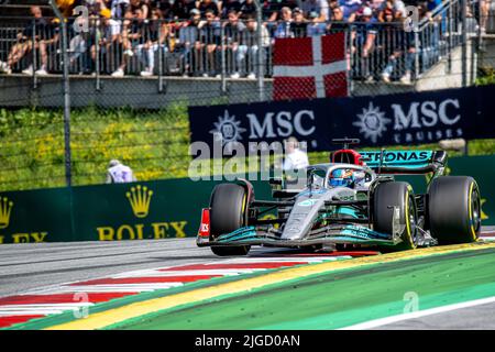 Spielberg, Österreich, 09.. Juli 2022, George Russell aus Großbritannien tritt für Mercedes AMG an. Sprint Race, Runde 11 der Formel-1-Meisterschaft 2022. Kredit: Michael Potts/Alamy Live Nachrichten Stockfoto