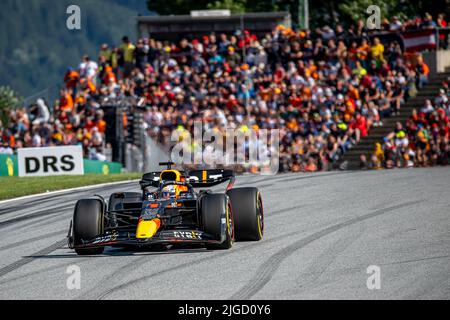 Spielberg, Österreich, 09.. Juli 2022, Max Verstappen, aus den Niederlanden, tritt für Red Bull Racing an. Sprint Race, Runde 11 der Formel-1-Meisterschaft 2022. Kredit: Michael Potts/Alamy Live Nachrichten Stockfoto