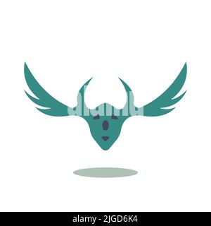 Geklemmter grüner geflügelter und gehörnter Kopf, ideal für die Hellowen-Ikonen und Logos, nachtaktive Tiere, mutierte Tiere Stock Vektor
