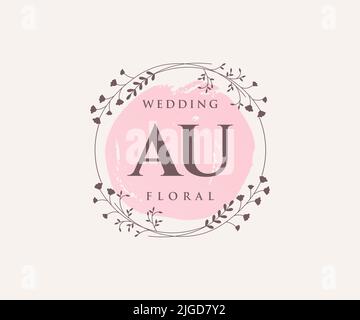 AU Initialen Brief Hochzeit Monogramm Logos Vorlage, handgezeichnete moderne minimalistische und florale Vorlagen für Einladungskarten, Save the Date, elegant Stock Vektor