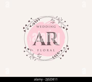 AR Initialen Brief Hochzeit Monogramm Logos Vorlage, handgezeichnete moderne minimalistische und florale Vorlagen für Einladungskarten, Save the Date, elegant Stock Vektor