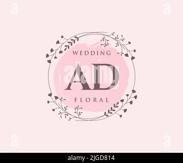 AD Initials Letter Hochzeit Monogramm Logos Vorlage, handgezeichnete moderne minimalistische und florale Vorlagen für Einladungskarten, Save the Date, elegant Stock Vektor