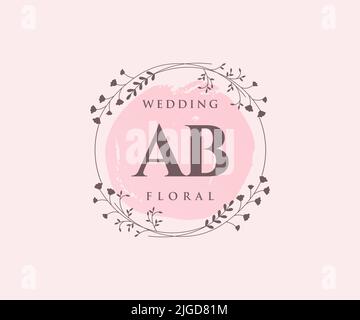 Ab Initialen Brief Hochzeit Monogramm Logos Vorlage, handgezeichnete moderne minimalistische und florale Vorlagen für Einladungskarten, Save the Date, elegant Stock Vektor