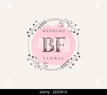 BF Initials Letter Hochzeitslogo-Vorlage, handgezeichnete moderne minimalistische und florale Vorlagen für Einladungskarten, Save the Date, elegant Stock Vektor