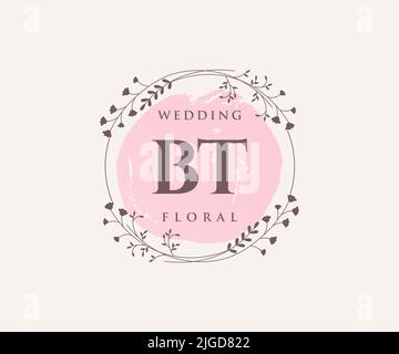 BT Initials Letter Hochzeitsmonogramm Logos Vorlage, handgezeichnete moderne minimalistische und florale Vorlagen für Einladungskarten, Save the Date, elegant Stock Vektor