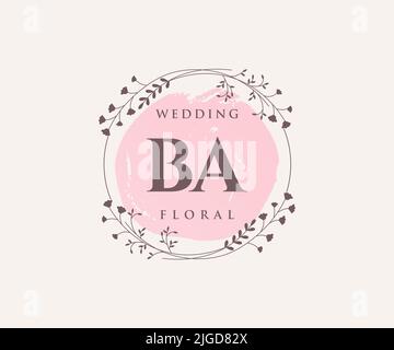 BA Initialen Brief Hochzeit Monogramm Logos Vorlage, handgezeichnete moderne minimalistische und florale Vorlagen für Einladungskarten, Save the Date, elegant Stock Vektor