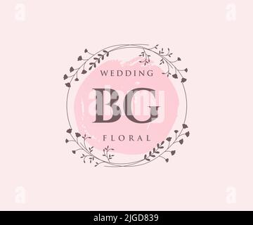 BG Initialen Brief Hochzeit Monogramm Logos Vorlage, handgezeichnete moderne minimalistische und florale Vorlagen für Einladungskarten, Save the Date, elegant Stock Vektor