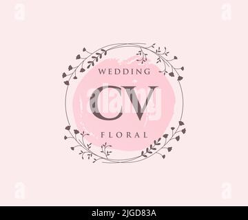 CV Initialen Brief Hochzeit Monogramm Logos Vorlage, handgezeichnete moderne minimalistische und florale Vorlagen für Einladungskarten, Save the Date, elegant Stock Vektor