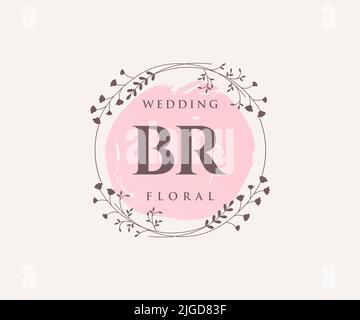 BR Initialen Brief Hochzeit Monogramm Logos Vorlage, handgezeichnete moderne minimalistische und florale Vorlagen für Einladungskarten, Save the Date, elegant Stock Vektor