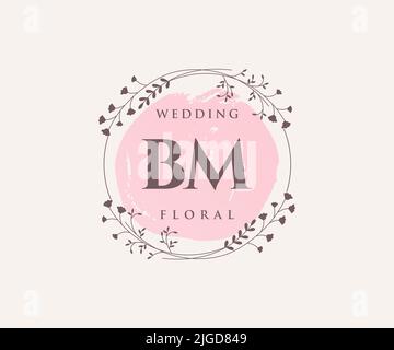 BM Initialen Brief Hochzeit Monogramm Logos Vorlage, handgezeichnete moderne minimalistische und florale Vorlagen für Einladungskarten, Save the Date, elegant Stock Vektor