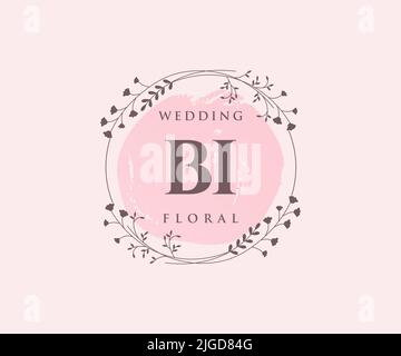 BI Initialen Brief Hochzeit Monogramm Logos Vorlage, handgezeichnete moderne minimalistische und florale Vorlagen für Einladungskarten, Save the Date, elegant Stock Vektor