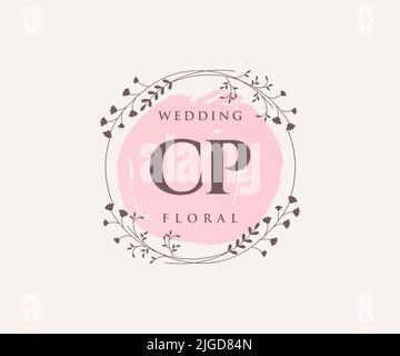 CP Initialen Brief Hochzeit Monogramm Logos Vorlage, handgezeichnete moderne minimalistische und florale Vorlagen für Einladungskarten, Save the Date, elegant Stock Vektor