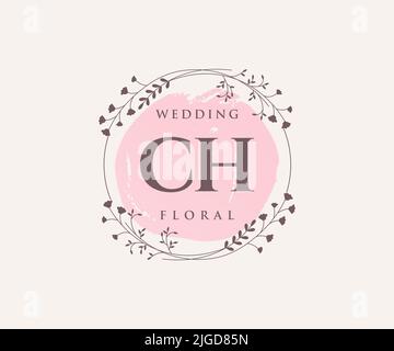 CH Initialen Brief Hochzeit Monogramm Logos Vorlage, handgezeichnete moderne minimalistische und florale Vorlagen für Einladungskarten, Save the Date, elegant Stock Vektor