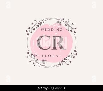 CR Initialen Brief Hochzeit Monogramm Logos Vorlage, handgezeichnete moderne minimalistische und florale Vorlagen für Einladungskarten, Save the Date, elegant Stock Vektor