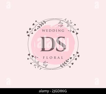 DS Initials Letter Hochzeit Monogramm Logos Vorlage, handgezeichnete moderne minimalistische und florale Vorlagen für Einladungskarten, Save the Date, elegant Stock Vektor