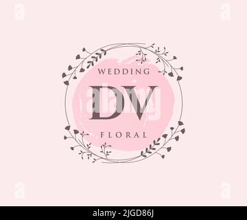 DV Initialen Brief Hochzeit Monogramm Logos Vorlage, handgezeichnete moderne minimalistische und florale Vorlagen für Einladungskarten, Save the Date, elegant Stock Vektor