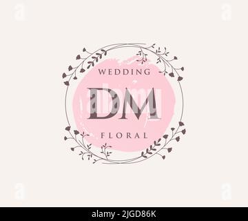 DM Initialen Brief Hochzeit Monogramm Logos Vorlage, handgezeichnete moderne minimalistische und florale Vorlagen für Einladungskarten, Save the Date, elegant Stock Vektor