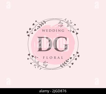 DG Initials Letter Hochzeitslogo-Vorlage, handgezeichnete moderne minimalistische und florale Vorlagen für Einladungskarten, Save the Date, elegant Stock Vektor