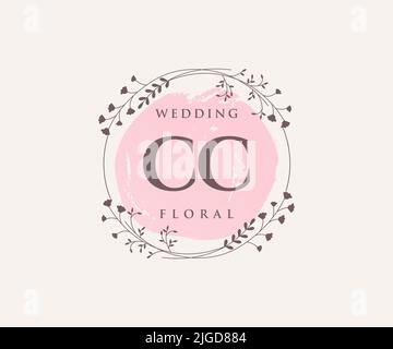 CC Initials Letter Hochzeit Monogramm Logos Vorlage, handgezeichnete moderne minimalistische und florale Vorlagen für Einladungskarten, Save the Date, elegant Stock Vektor