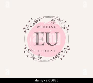 EU Initialen Brief Hochzeit Monogramm Logos Vorlage, handgezeichnete moderne minimalistische und florale Vorlagen für Einladungskarten, Save the Date, elegant Stock Vektor