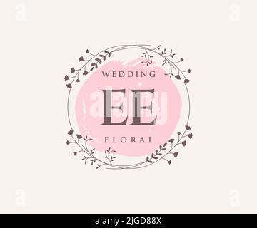 EE Initialen Brief Hochzeit Monogramm Logos Vorlage, handgezeichnete moderne minimalistische und florale Vorlagen für Einladungskarten, Save the Date, elegant Stock Vektor