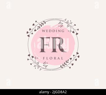 FR Initialen Brief Hochzeit Monogramm Logos Vorlage, handgezeichnete moderne minimalistische und florale Vorlagen für Einladungskarten, Save the Date, elegant Stock Vektor