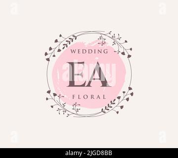 EA Initials Letter Hochzeitslogo-Vorlage, handgezeichnete moderne minimalistische und florale Vorlagen für Einladungskarten, Save the Date, elegant Stock Vektor
