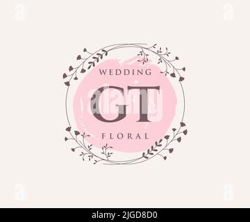 GT Initialen Brief Hochzeit Monogramm Logos Vorlage, handgezeichnete moderne minimalistische und florale Vorlagen für Einladungskarten, Save the Date, elegant Stock Vektor