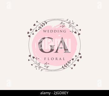 GA Initialen Brief Hochzeit Monogramm Logos Vorlage, handgezeichnete moderne minimalistische und florale Vorlagen für Einladungskarten, Save the Date, elegant Stock Vektor