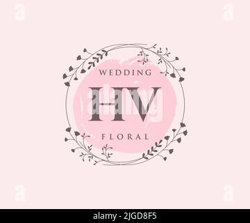 HV Initialen Brief Hochzeit Monogramm Logos Vorlage, handgezeichnete moderne minimalistische und florale Vorlagen für Einladungskarten, Save the Date, elegant Stock Vektor