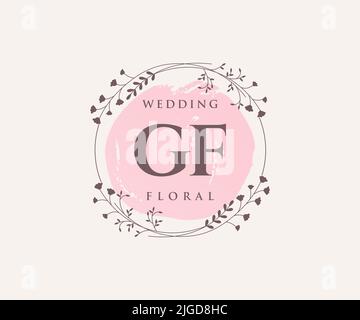 GF Initials Letter Hochzeitslogo-Vorlage, handgezeichnete moderne minimalistische und florale Vorlagen für Einladungskarten, Save the Date, elegant Stock Vektor