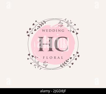 HC Initialen Brief Hochzeit Monogramm Logos Vorlage, handgezeichnete moderne minimalistische und florale Vorlagen für Einladungskarten, Save the Date, elegant Stock Vektor