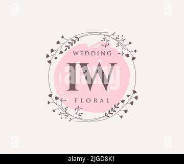 IW Initialen Brief Hochzeit Monogramm Logos Vorlage, handgezeichnete moderne minimalistische und florale Vorlagen für Einladungskarten, Save the Date, elegant Stock Vektor