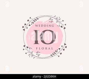 IO Initialen Brief Hochzeit Monogramm Logos Vorlage, handgezeichnete moderne minimalistische und florale Vorlagen für Einladungskarten, Save the Date, elegant Stock Vektor