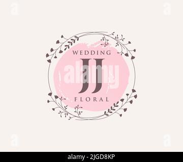 JJ Initialen Brief Hochzeit Monogramm Logos Vorlage, handgezeichnete moderne minimalistische und florale Vorlagen für Einladungskarten, Save the Date, elegant Stock Vektor