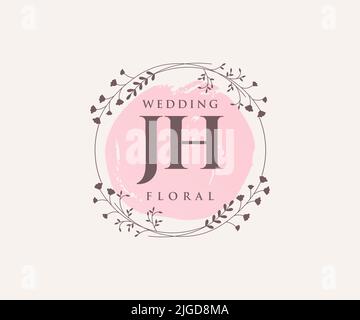 JH Initialen Brief Hochzeit Monogramm Logos Vorlage, handgezeichnete moderne minimalistische und florale Vorlagen für Einladungskarten, Save the Date, elegant Stock Vektor