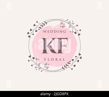 KF Initialen Brief Hochzeit Monogramm Logos Vorlage, handgezeichnete moderne minimalistische und florale Vorlagen für Einladungskarten, Save the Date, elegant Stock Vektor