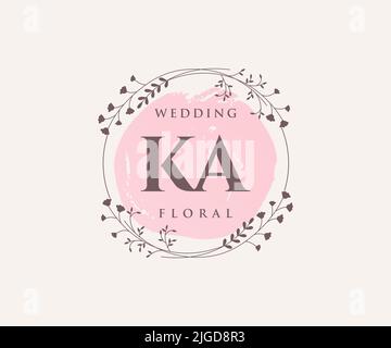 KA Initialen Brief Hochzeit Monogramm Logos Vorlage, handgezeichnete moderne minimalistische und florale Vorlagen für Einladungskarten, Save the Date, elegant Stock Vektor