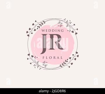 JR Initials Letter Hochzeitslogo-Vorlage, handgezeichnete, moderne, minimalistische und florale Vorlagen für Einladungskarten, Save the Date, elegant Stock Vektor