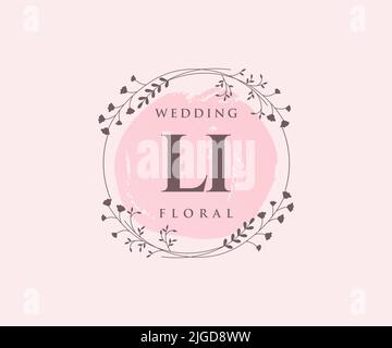 LI Initialen Brief Hochzeit Monogramm Logos Vorlage, handgezeichnete moderne minimalistische und florale Vorlagen für Einladungskarten, Save the Date, elegant Stock Vektor