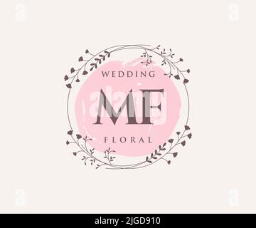 MF Initialen Brief Hochzeit Monogramm Logos Vorlage, handgezeichnete moderne minimalistische und florale Vorlagen für Einladungskarten, Save the Date, elegant Stock Vektor