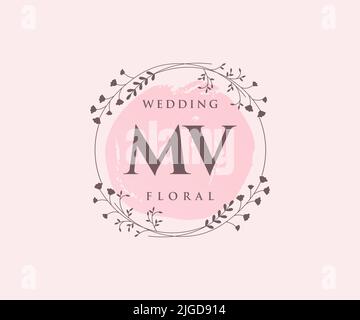 MV Letter Hochzeit Monogramm Logos Vorlage, handgezeichnete moderne minimalistische und florale Vorlagen für Einladungskarten, Save the Date, elegant Stock Vektor