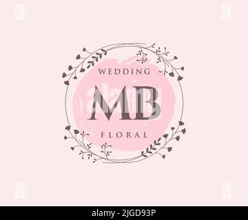 MB Initialen Brief Hochzeit Monogramm Logos Vorlage, handgezeichnete moderne minimalistische und florale Vorlagen für Einladungskarten, Save the Date, elegant Stock Vektor