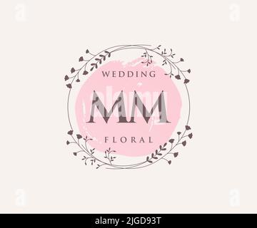 MM Initialen Brief Hochzeit Monogramm Logos Vorlage, handgezeichnete moderne minimalistische und florale Vorlagen für Einladungskarten, Save the Date, elegant Stock Vektor