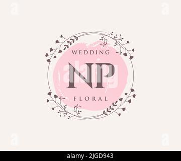 NP Initialen Brief Hochzeit Monogramm Logos Vorlage, handgezeichnete moderne minimalistische und florale Vorlagen für Einladungskarten, Save the Date, elegant Stock Vektor