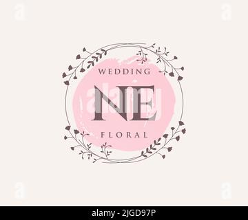 NE Initialen Brief Hochzeit Monogramm Logos Vorlage, handgezeichnete moderne minimalistische und florale Vorlagen für Einladungskarten, Save the Date, elegant Stock Vektor